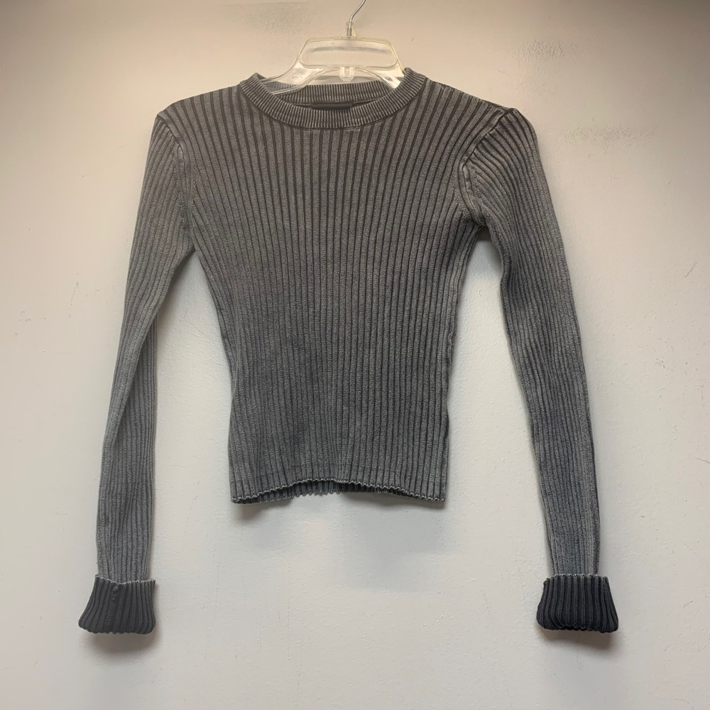 Miou Muse Ribbed Knit Sweater Womens Small Grey Excellent Cotton Long Sleeve T29